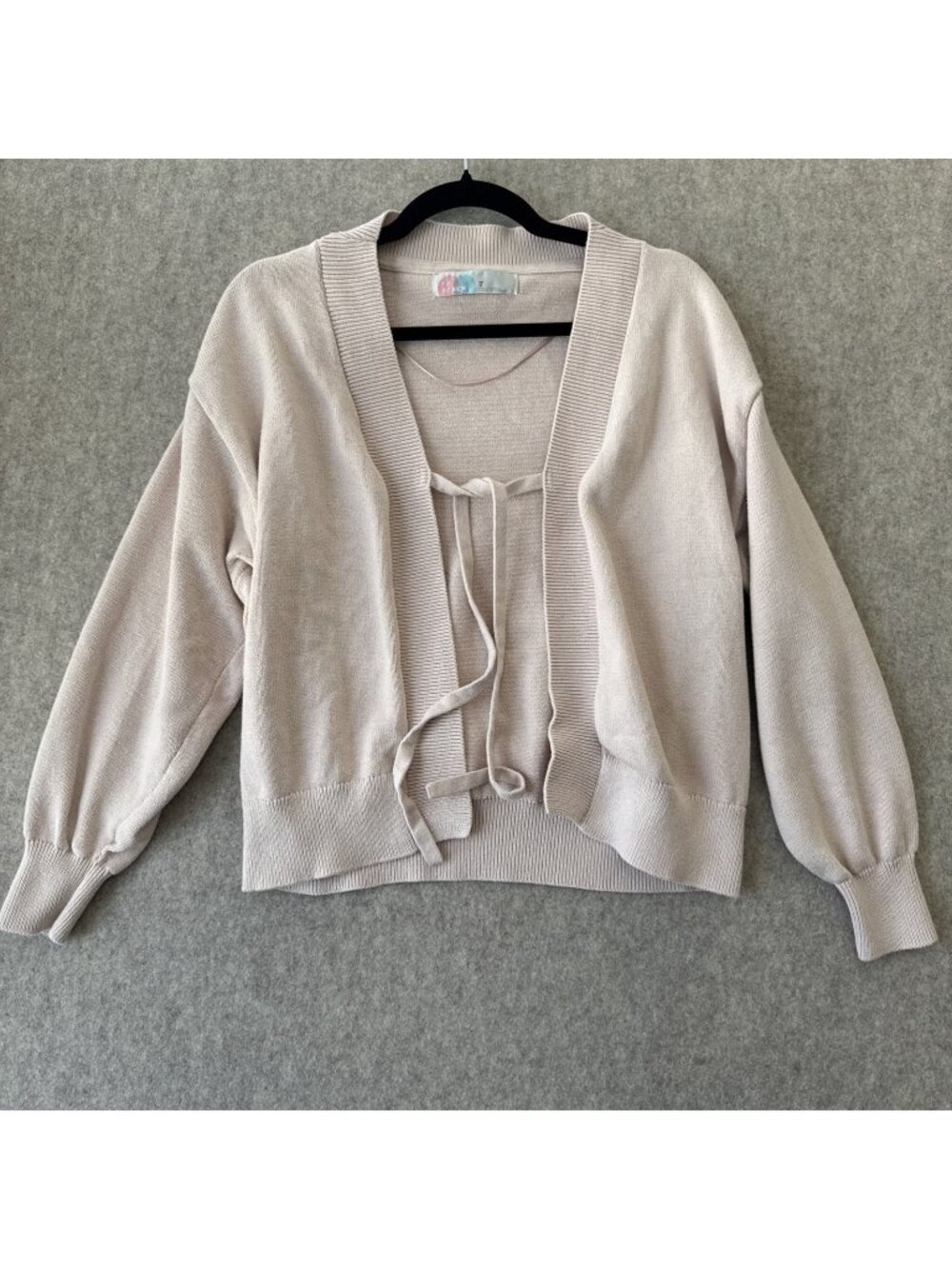 Free People Beach Tie Front Cardigan Womens XS Beige 3/4 Sleeve